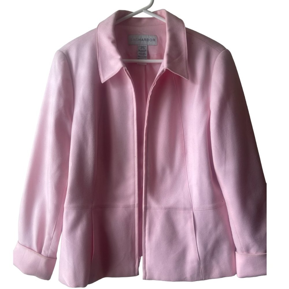 SAG HARBOR POWDER PINK ZIP UP BLAZER BUSINESS CASUAL JACKET SIZE 10